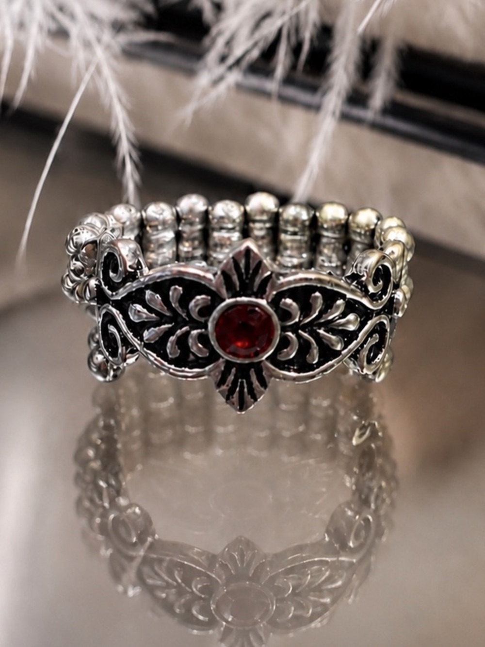 PAPARAZZI Silver Tone Stretch Red Rhinestone Silver-tone Ring ❤️✨